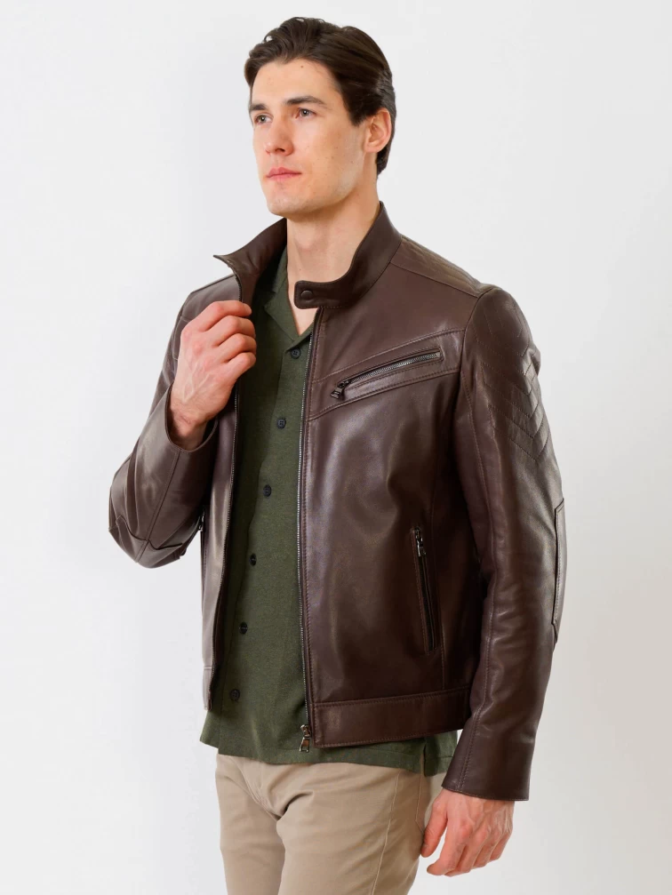 Кожаная куртка мужская 546, коричневая, размер 50, артикул 28711-2