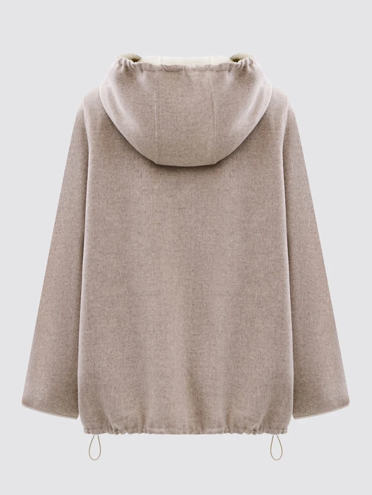 Полупальто кашемировое женское с капюшоном бежевое 1132-70, размер 48, артикул 92530-1