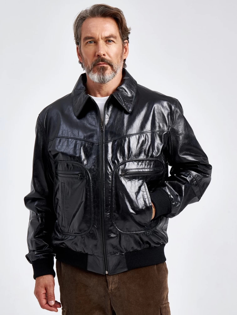 Кожаная куртка бомбер мужская Наполи, черная, p. 58, арт. 29090-0