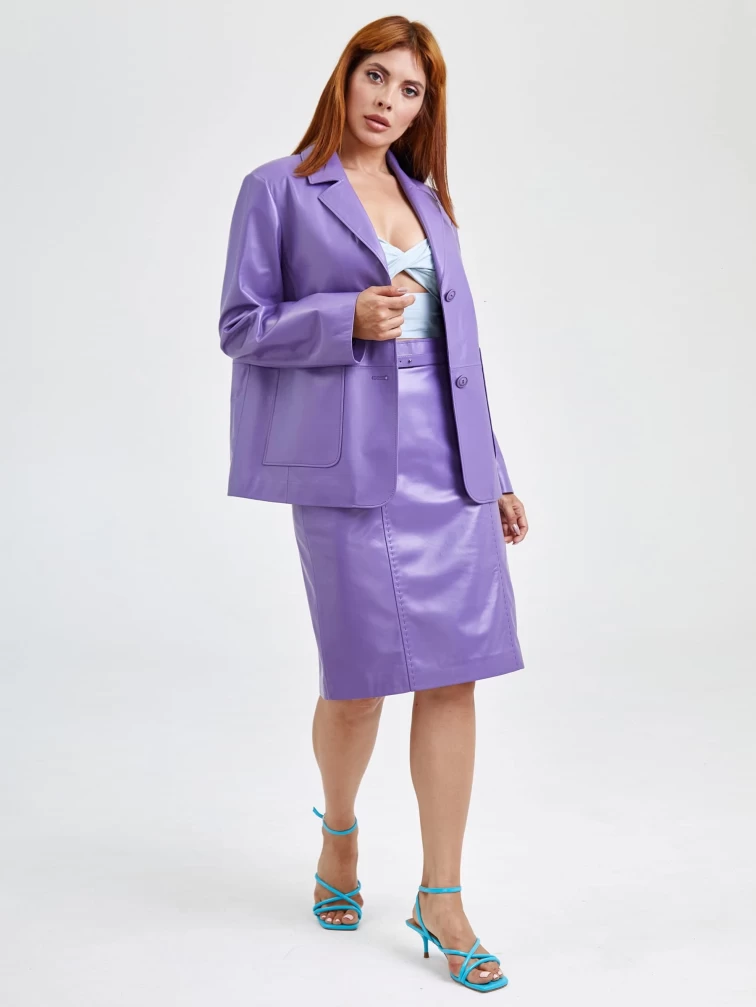 Сиреневая кожаная юбка карандаш 02рс, размер 48, артикул 85601-4