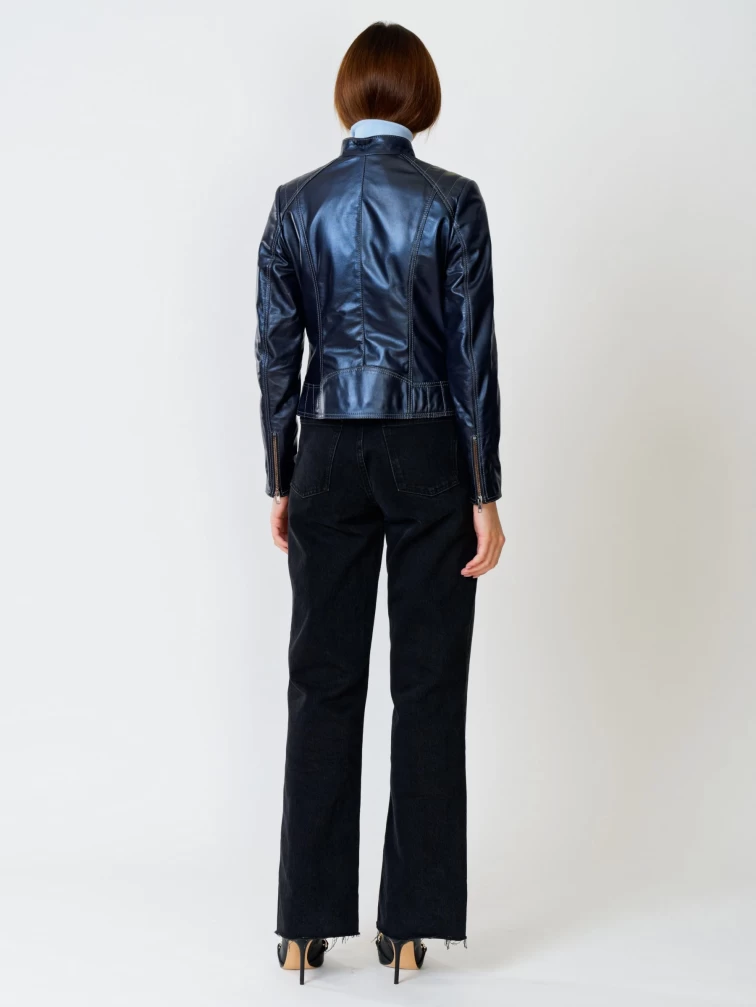 Кожаная куртка косуха женская 300, синий перламутр, размер 50, артикул 90992-4