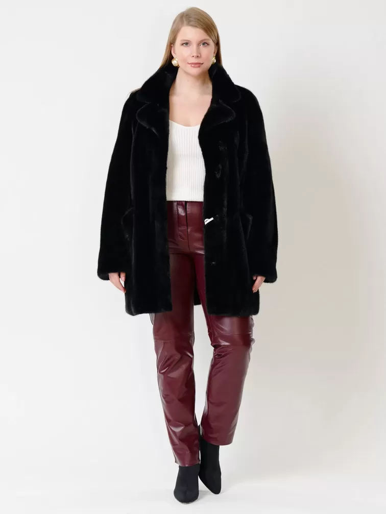 Демисезонный комплект женский: Куртка из меха норки ELECTRA ав + Брюки 02, черный/бордовый, р. 52, арт. 111227-1