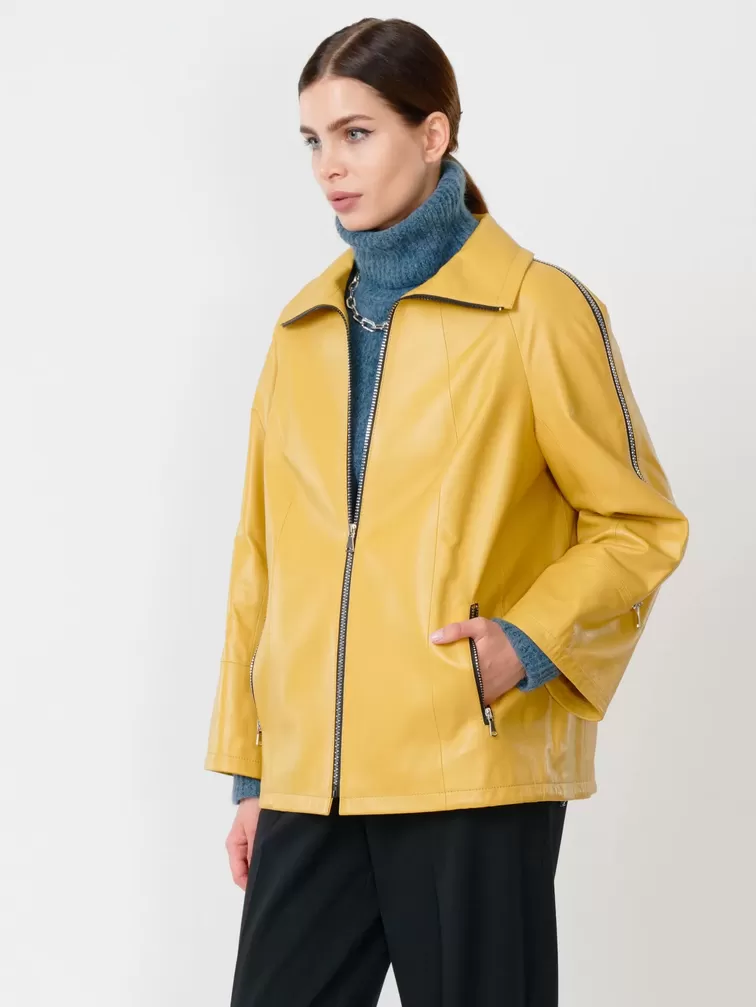 Кожаная куртка женская 385, желтая, р. 48, арт. 90570-2