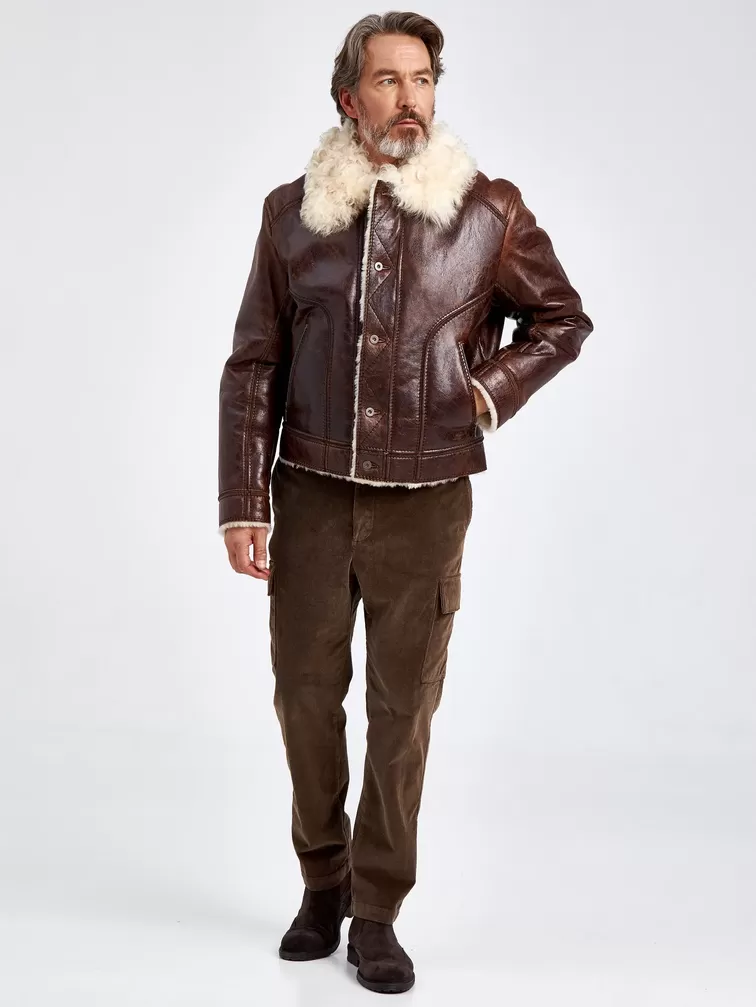 Кожаная куртка зимняя мужская 151, на подкладке из овчины "тиградо", коричневая, p. 52, арт. 70680-5