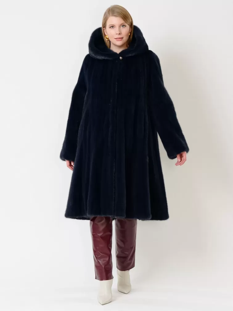 Зимний комплект женский: Пальто из меха норки 4021к + Брюки 02, cиний/бордовый, р. 52, арт. 111324-4