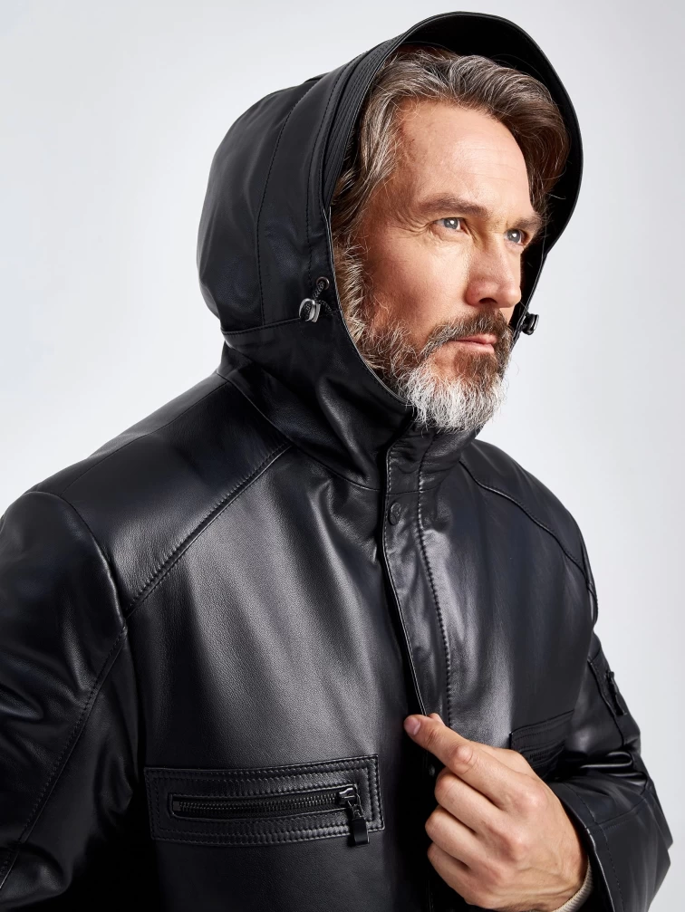 Кожаная куртка зимняя премиум класса мужская 513мех, на подкладке из овчины, черная, размер 54, артикул 41740-4
