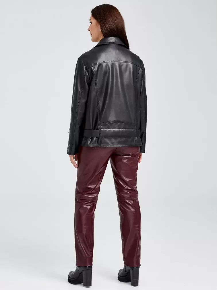Кожаный комплект женский: Куртка 3013 + Брюки 02, черный/бордовый, р. 46, арт. 111147-2