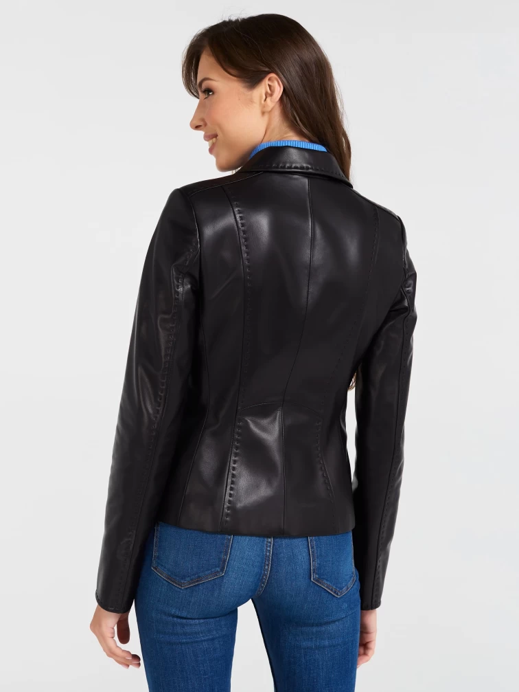 Кожаный пиджак женский 316рс, черный, р. 44, арт. 90500-3