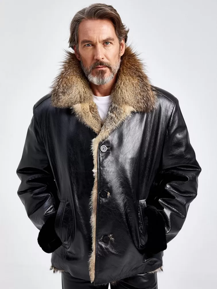 Кожаная куртка зимняя мужская Antonio, на подкладке из меха лисицы, черная, p. 56, арт. 40820-0