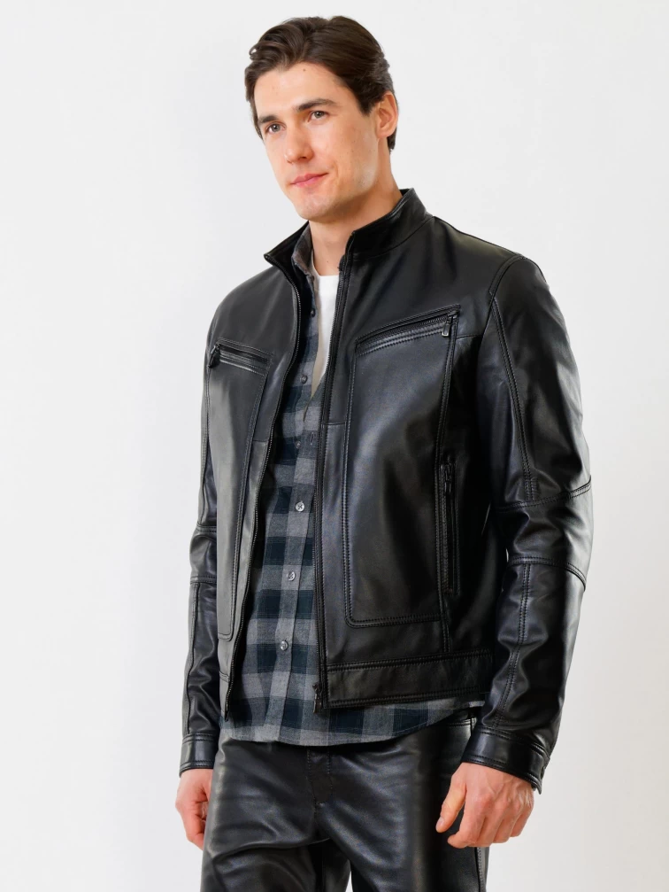 Кожаный комплект мужской: Куртка 507 + Брюки 01, черный, р. 48, артикул 140070-1