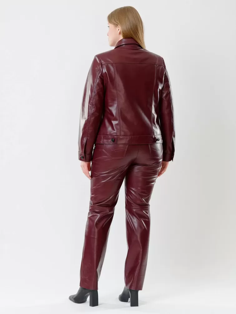 Кожаный комплект: Куртка женская 3008 + Брюки женские 02, бордовый/бордовый, р. 48, арт. 111223-2