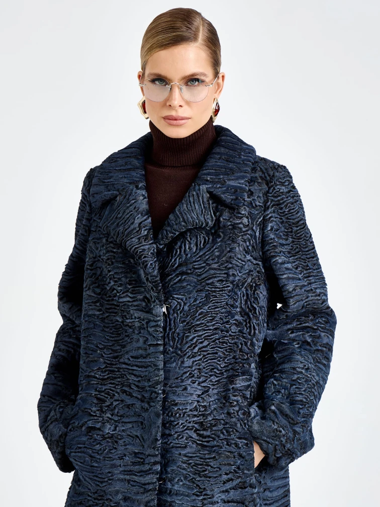 Женская каракулевая шуба премиум класса Лола, синяя, размер 48. артикул 92750-2