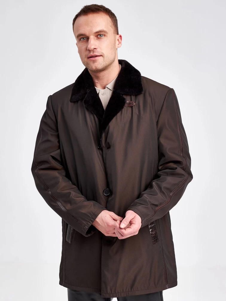 Текстильная зимняя куртка на подкладке из овчины для мужчин 5450, коричневая, размер 46, артикул 40900-6