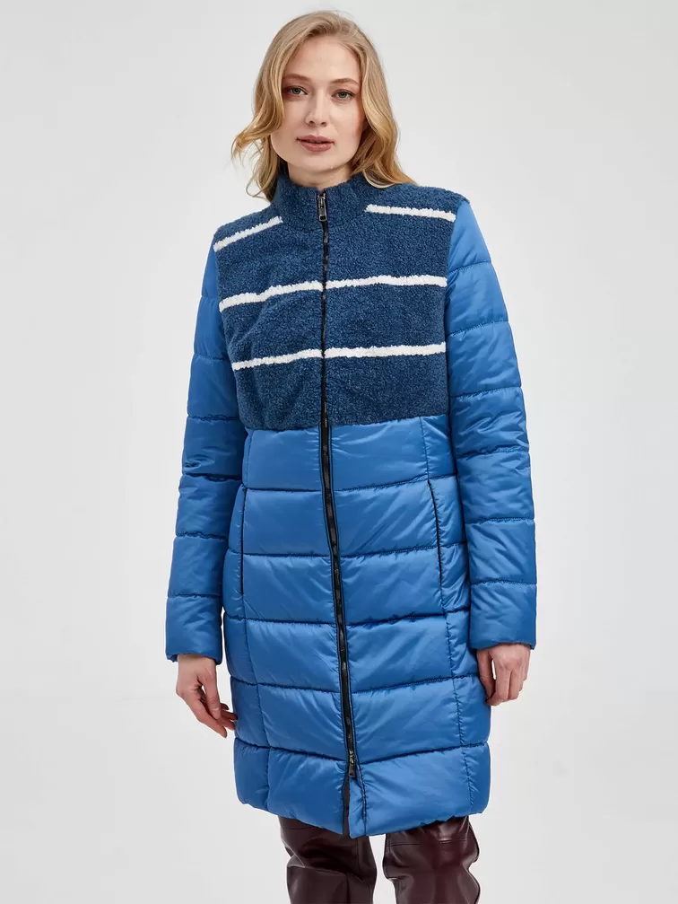 Демисезонный комплект женский: Пальто комбинированное 805 + Брюки 02, голубой/бордовый, р. 42, арт. 111304-1