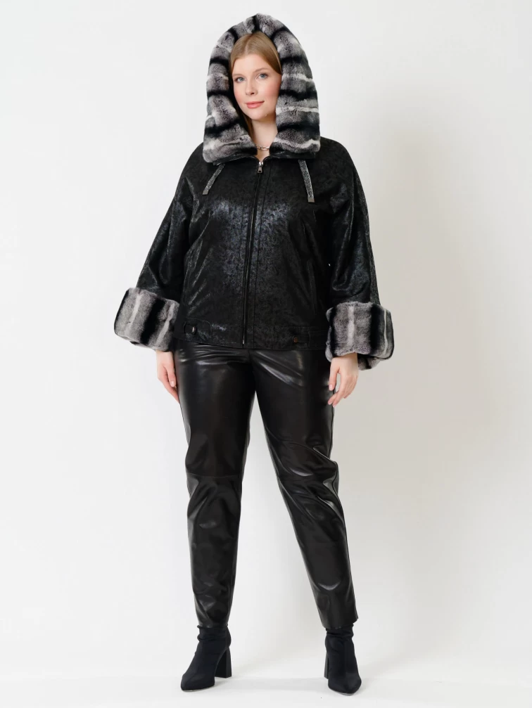 Замшевая утепленная женская куртка с мехом "рекса" 397ш, черная, размер 48, артикул 23721-6