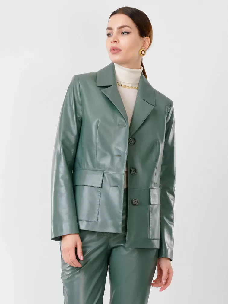Кожаный пиджак женский 3007, оливковый, р. 46, арт. 90680-6