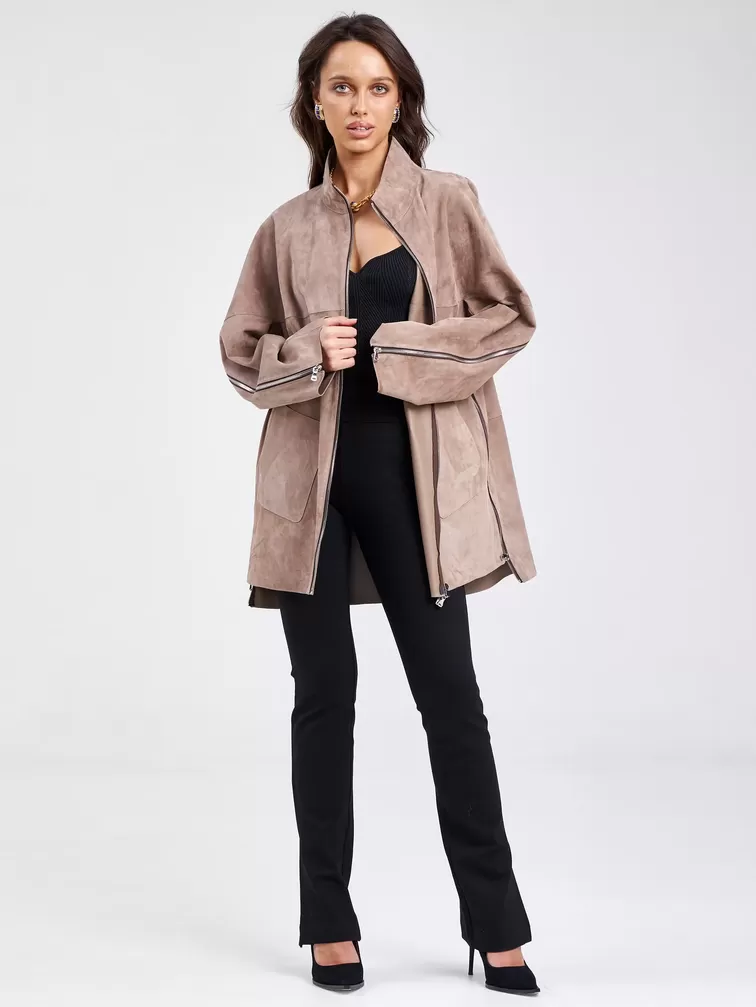 Замшевая куртка премиум класса женская 3037, светло-коричневая, р. 50, арт. 23160-4