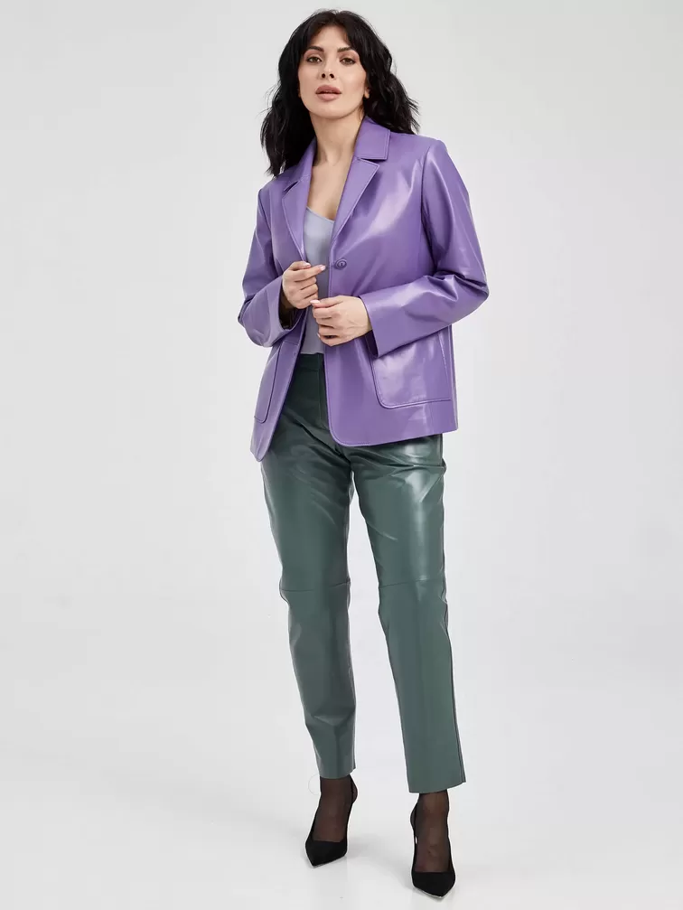 Кожаный пиджак женский 3016, сиреневый, р. 52, арт. 91681-3