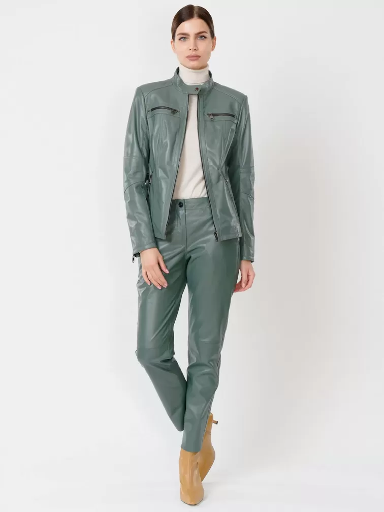 Кожаный комплект женский: Куртка 301 + Брюки 03, оливковый, р. 44, арт. 111166-0