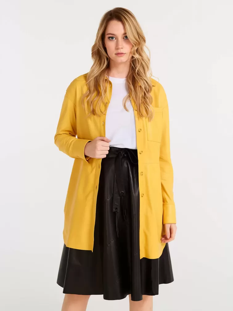 Кожаный комплект женский: Рубашка 01 + Юбка 01рс, желтый/черный, р. 46, арт. 111123-1
