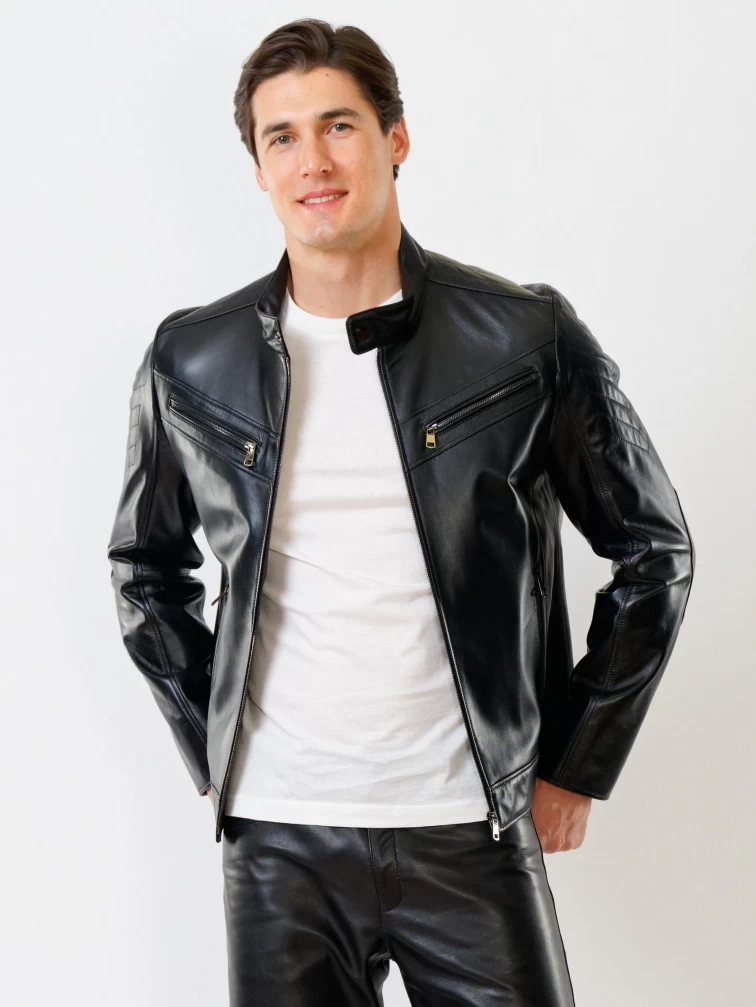 Кожаный комплект мужской: Куртка 546 + Брюки 01, черный, р. 48, артикул 140170-4