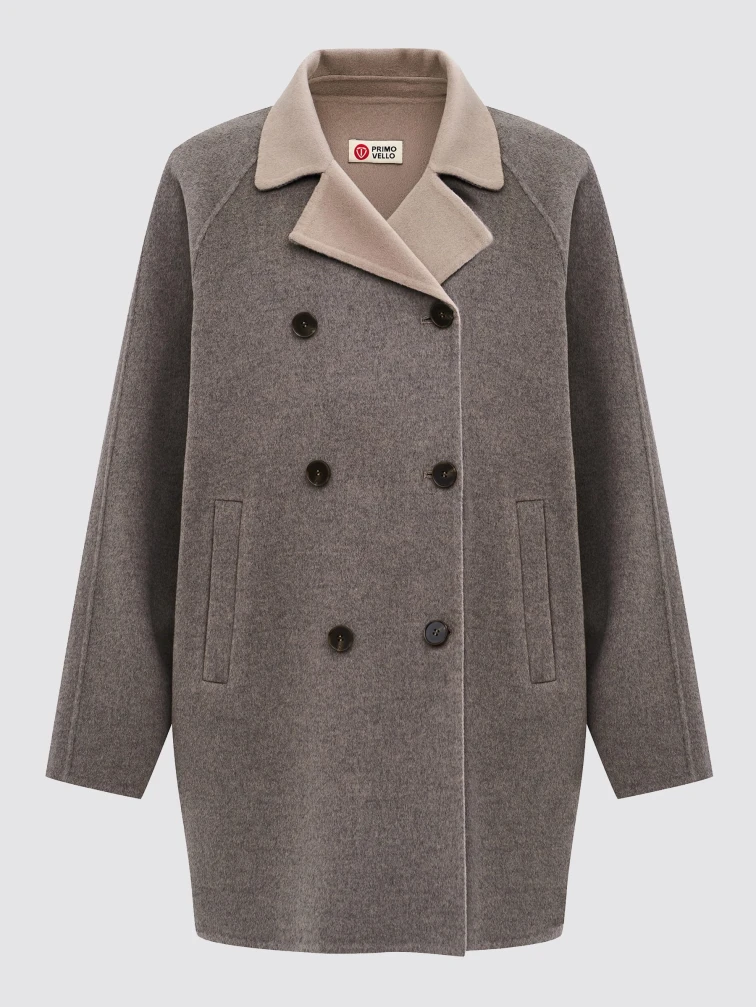 Серо-коричневое полупальто кашемировое женское 1095-85, размер 46, артикул 92550-0