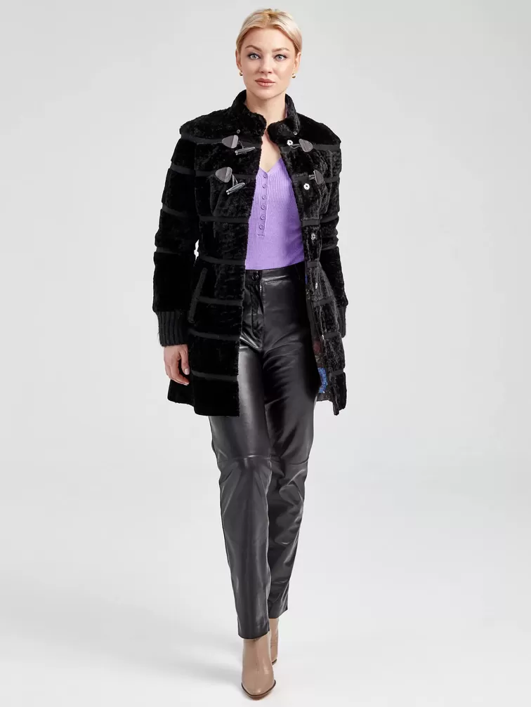 Демисезонный комплект женский: Куртка из астрагана 20мех + Брюки 03, черный, р. 42, арт. 111322-0