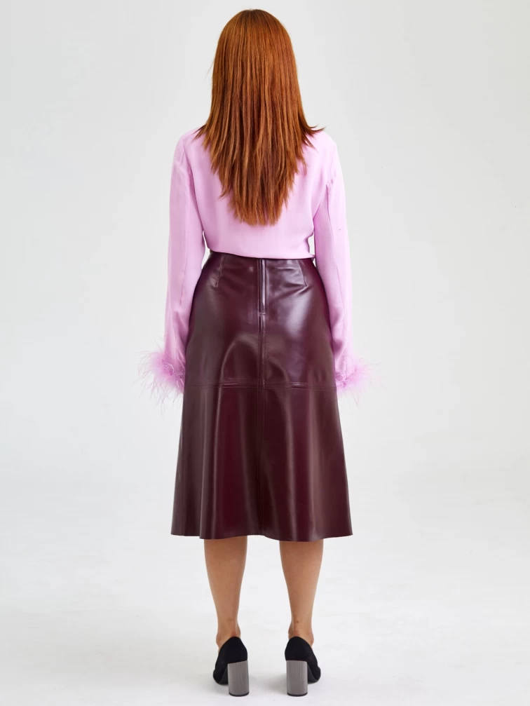 Кожаная юбка миди из натуральной кожи 09, бордовая, размер 46, артикул 85570-5