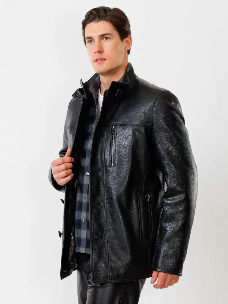 Кожаная куртка утепленная мужская 518ш, черная, р. 48, арт. 40370-5