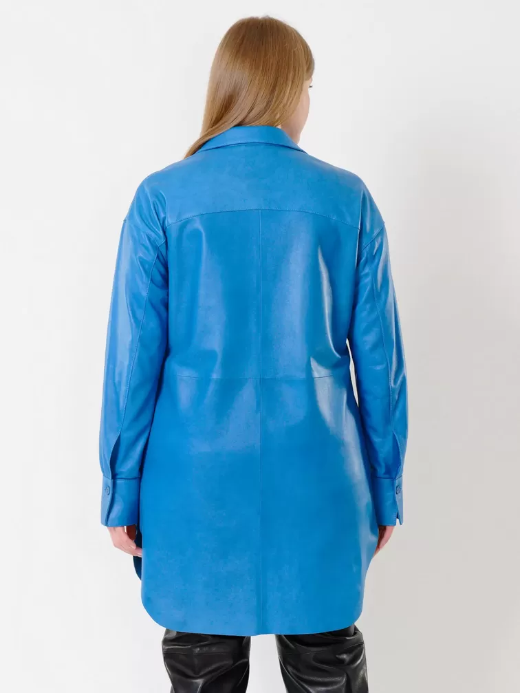 Кожаная рубашка женская 01_2, с поясом, из натуральной кожи, голубая, р. 44, арт. 91412-6