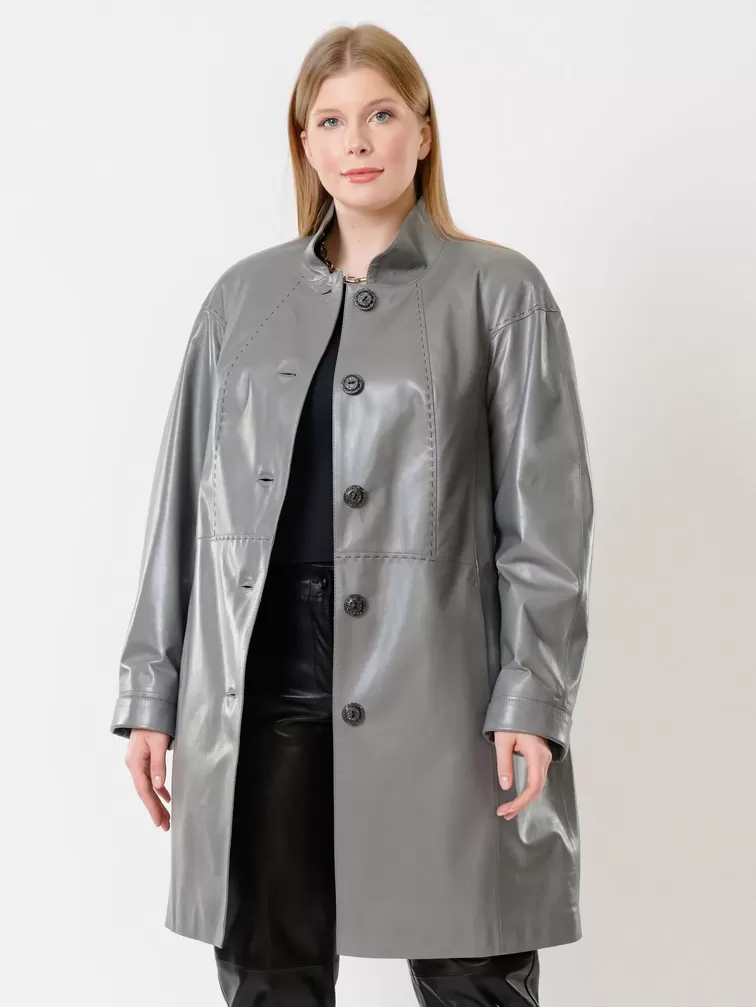 Кожаное пальто женское 378, серое, р. 46, арт. 91261-1