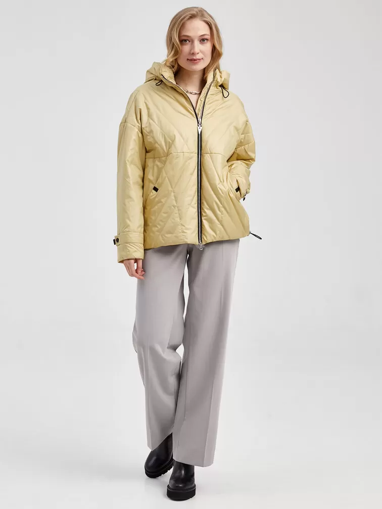 Текстильная утепленная куртка женская 20007, с капюшоном, лимонная, р. 42, арт. 25020-3