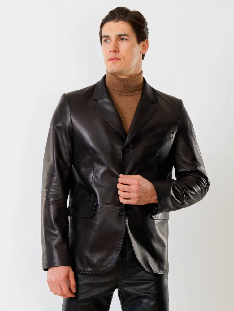 Кожаный пиджак мужской 543, черный, размер 48, артикул 27330-5