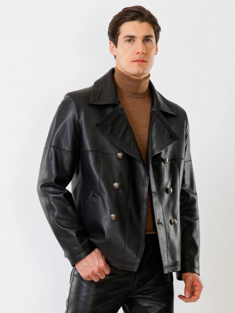 Кожаный комплект мужской: Куртка Клуб + Брюки 01, черный, р. 48, артикул 140210-3