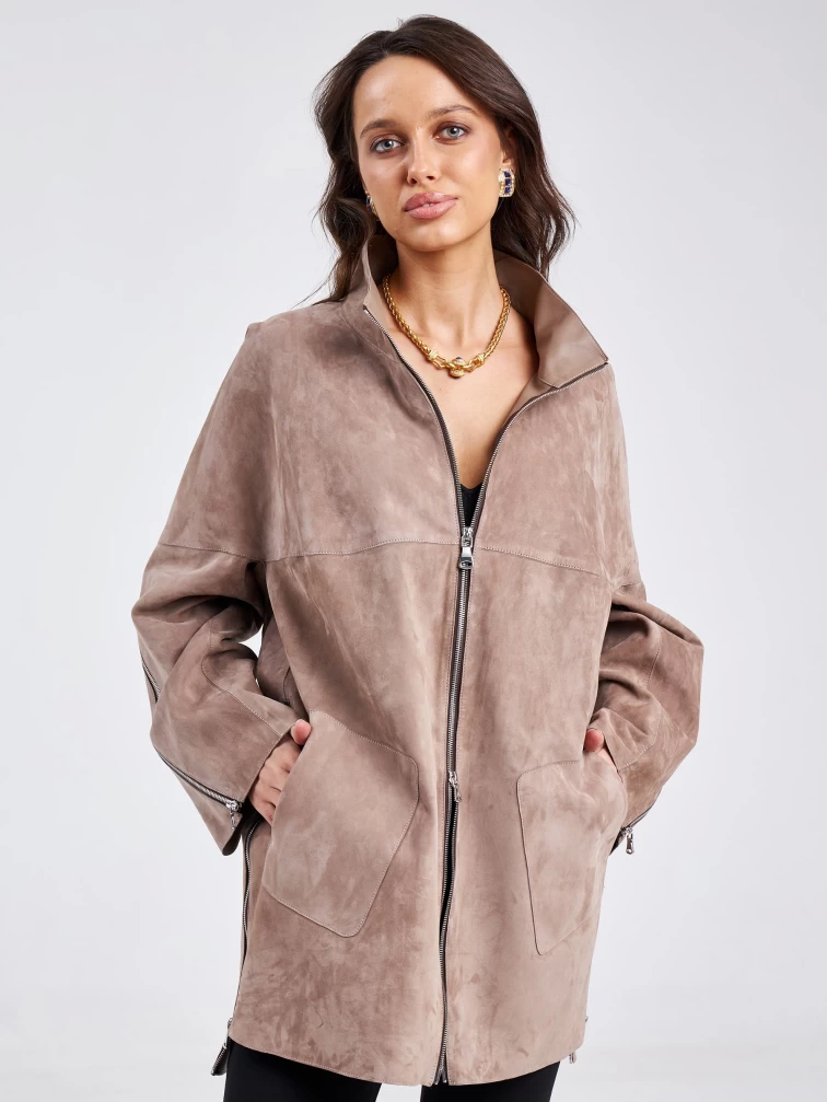 Замшевая женская куртка оверсайз премиум класса 3037, светло-коричневая, размер 50, артикул 23160-1