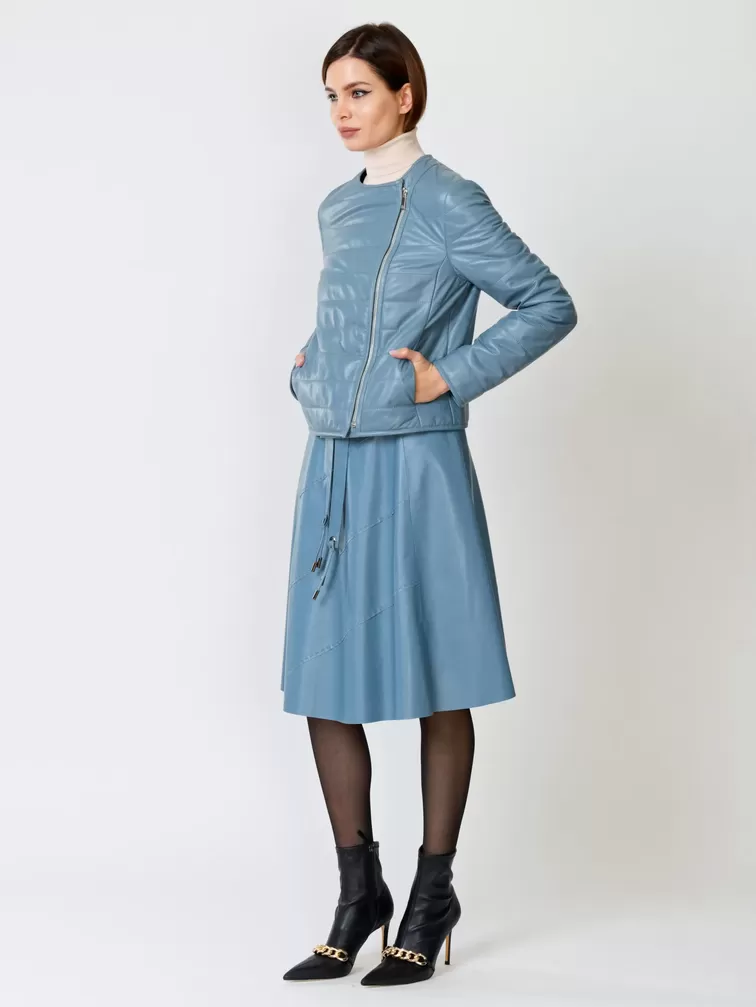 Демисезонный комплект женский: Куртка утепленная 306 + Юбка с поясом 01рс, голубой, р. 46, арт. 111165-6