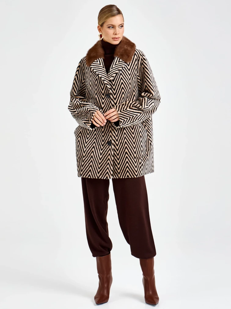 Женская дубленка с норковым воротником 2087, бежевая, размер 48, артикул 92740-4