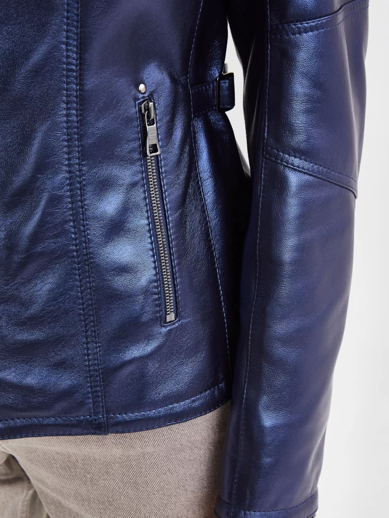 Кожаная утепленная женская куртка 301ш, синий перламутр, размер 44, артикул 23680-2
