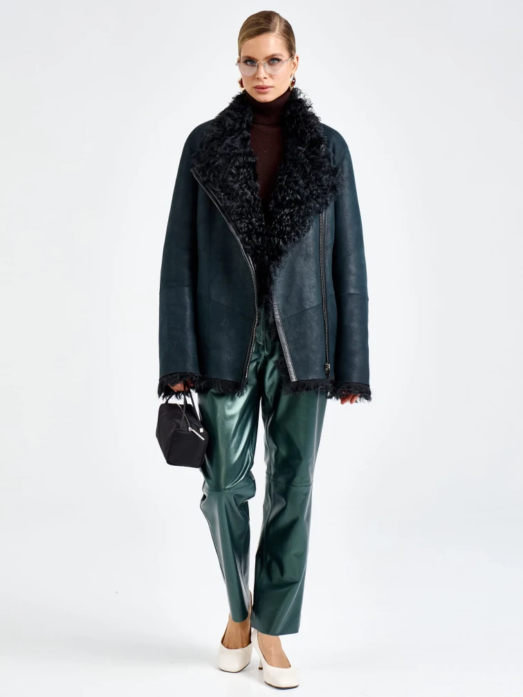 Короткая женская дубленка из тиградо 2088, синяя, размер 46, артикул 92700-0