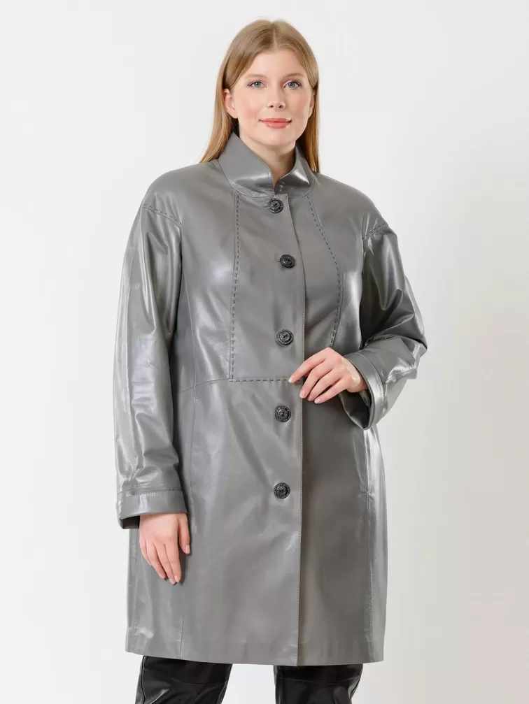 Кожаное пальто женское 378, серое, р. 46, арт. 91261-5