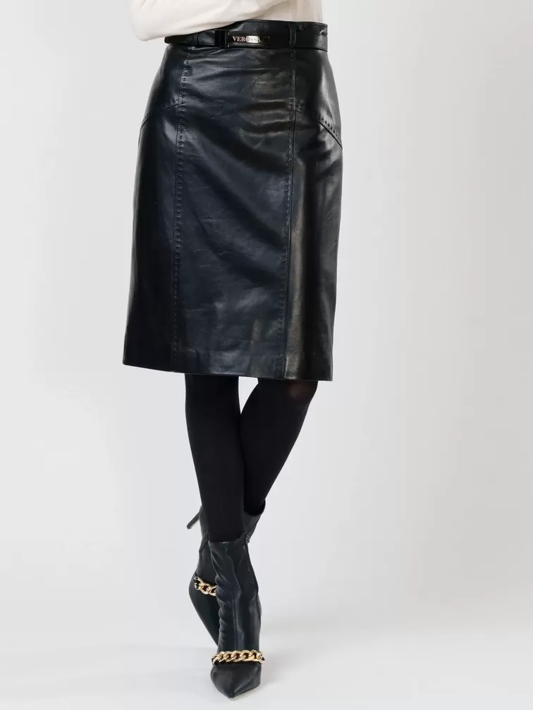 Кожаная юбка-карандаш 02рс, из натуральной кожи, черная, р. 44, арт. 85280-3
