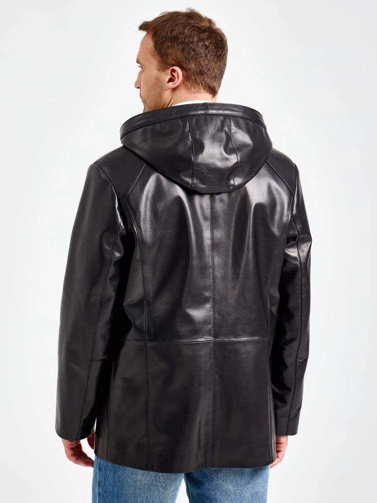 Мужская черная кожаная куртка с капюшоном премиум класса 552, размер 48, артикул 29840-5