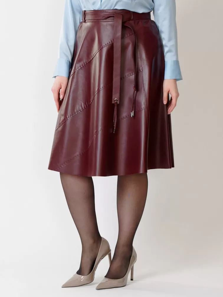 Кожаная юбка расклешенная 01рс, из натуральной кожи, бордовая, р. 40, арт. 85441-5