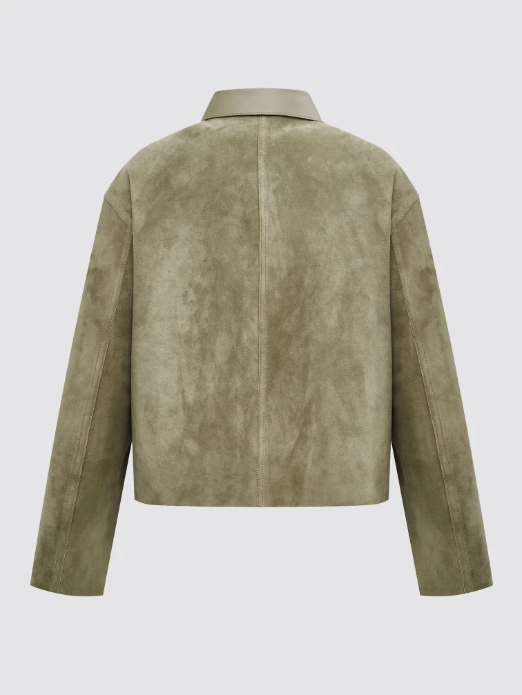 Короткая женская замшевая куртка премиум класса 3111з, зеленая, размер 46, артикул 92350-1