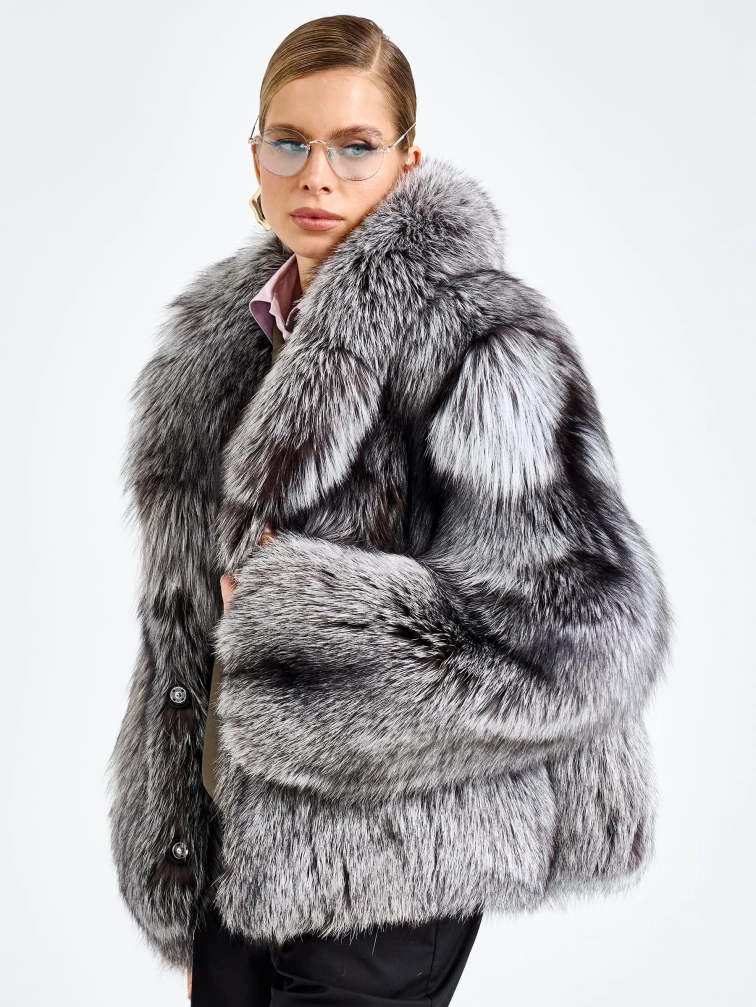 Женская короткая шуба из меха лисы Л1010-1045, серебристо-чёрная, размер 46, артикул 65500-4