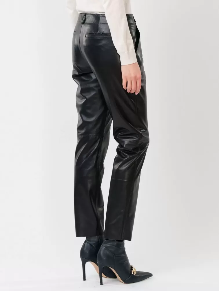Кожаные зауженные брюки женские 03, из натуральной кожи, черные, р. 48, арт. 85240-6