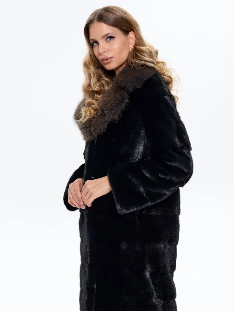 Черная норковая шуба с куницей 2а, размер 44, артикул 65150-6