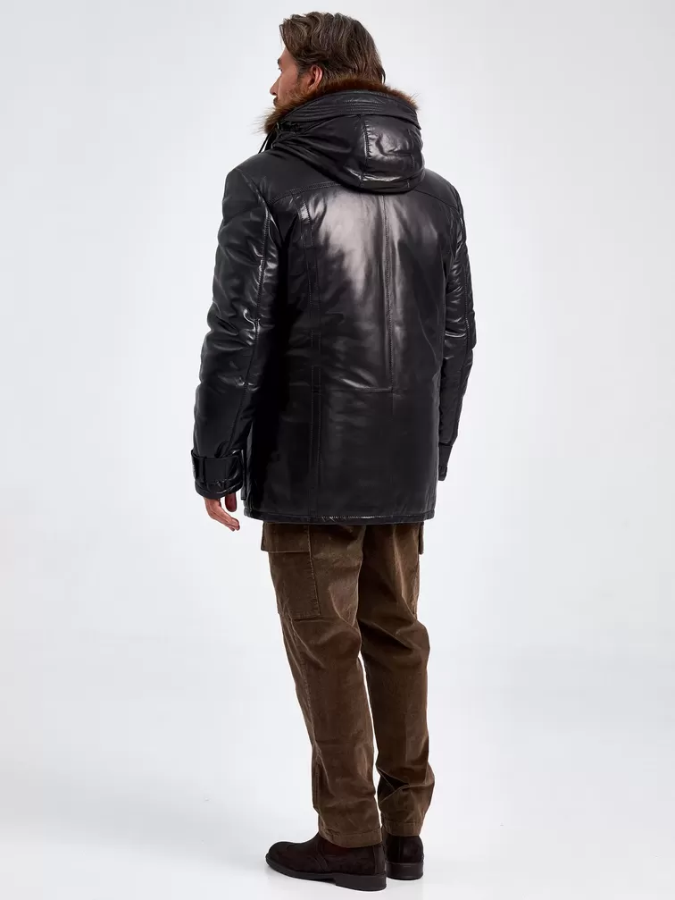 Кожаная куртка зимняя мужская 511, на подкладке из меха енота, с капюшоном, черная, p. 56, арт. 40730-2