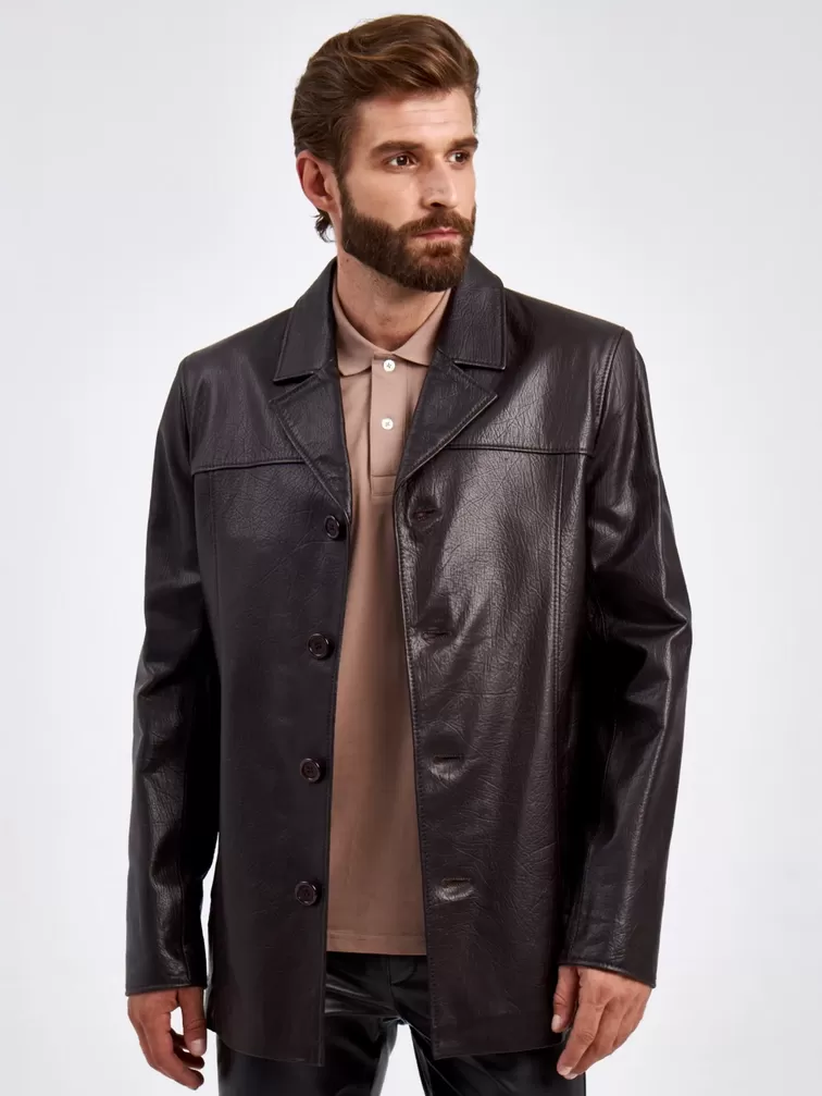 Кожаный пиджак мужской 2010-8, коричневый, p. 48, арт. 29320-6