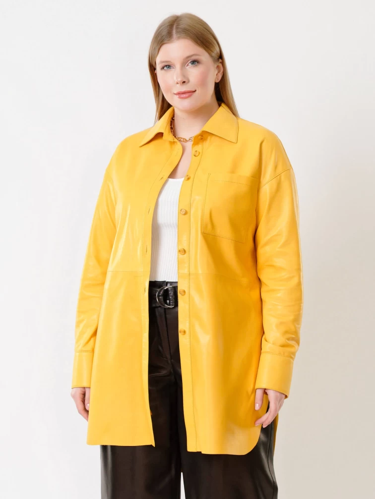 Кожаная рубашка женская 01_2, с поясом, из натуральной кожи, желтая, р. 44, арт. 91402-1